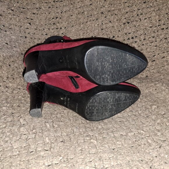 AQUATALIA-Ankle Booties-Dark Red Suede-Side Zip-Decorative Buckle-Sz 6-Near Mint - Picture 8 of 8
